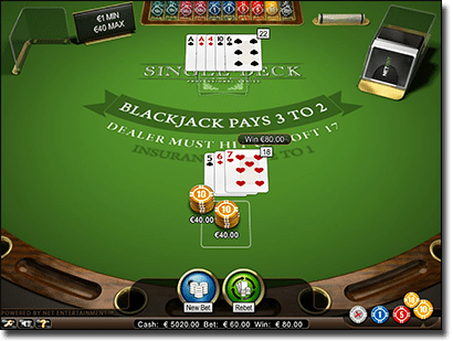 Single Deck blackjack online by Net Entertainment