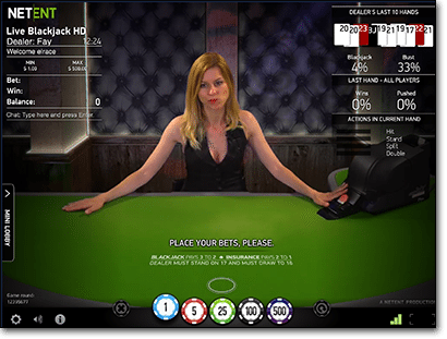 Live dealer blackjack by NetEnt